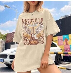 Nashville Graphic Tee Oversized T-Shirt Country Rock Guitar Tennessee Western